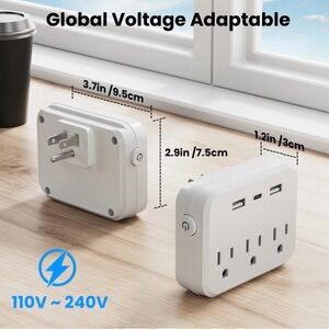 (2 Packs) US Wall Outlet with Surge Protector Mini Portable Power Socket 6-in-1